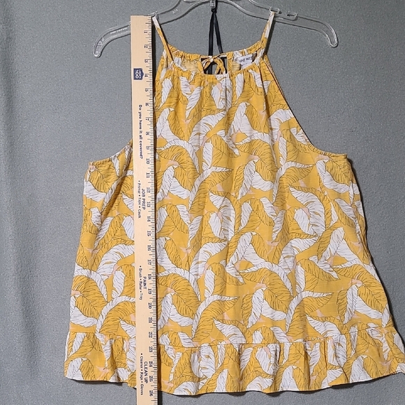 NINE WEST Yellow Leaf Print Women's Strappy Top Blouse - Size Large - Picture 6 of 12